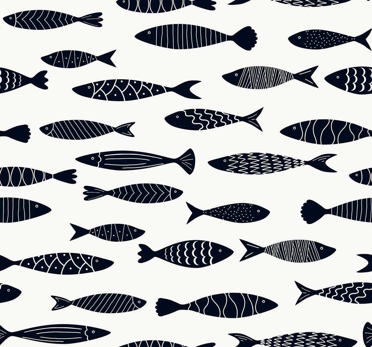Seabrook Bay Fish Black and White Wallpaper