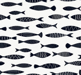 Seabrook Bay Fish Black and White Wallpaper