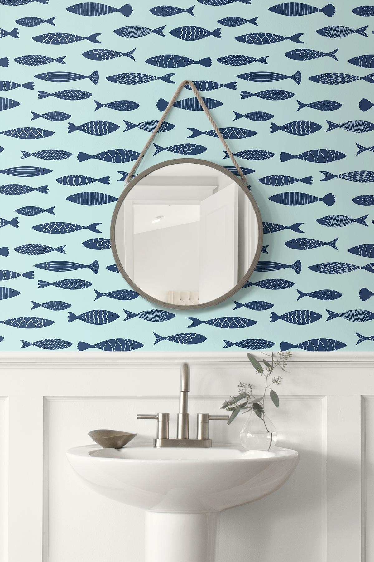 Seabrook Bay Fish Blue Wallpaper