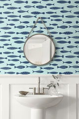 Seabrook Bay Fish Blue Wallpaper
