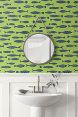 Seabrook Bay Fish Green Wallpaper