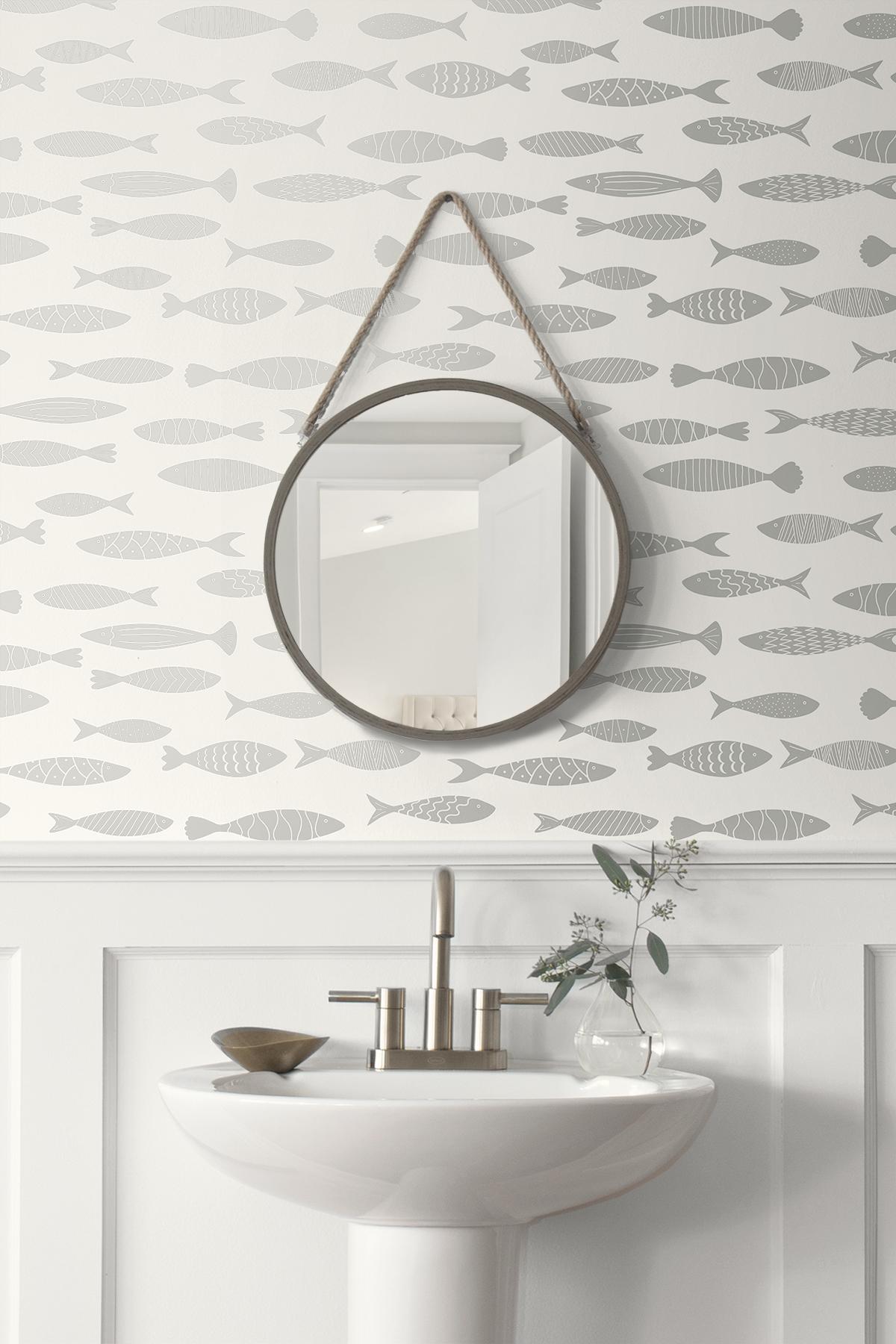 Seabrook Bay Fish Silver Wallpaper