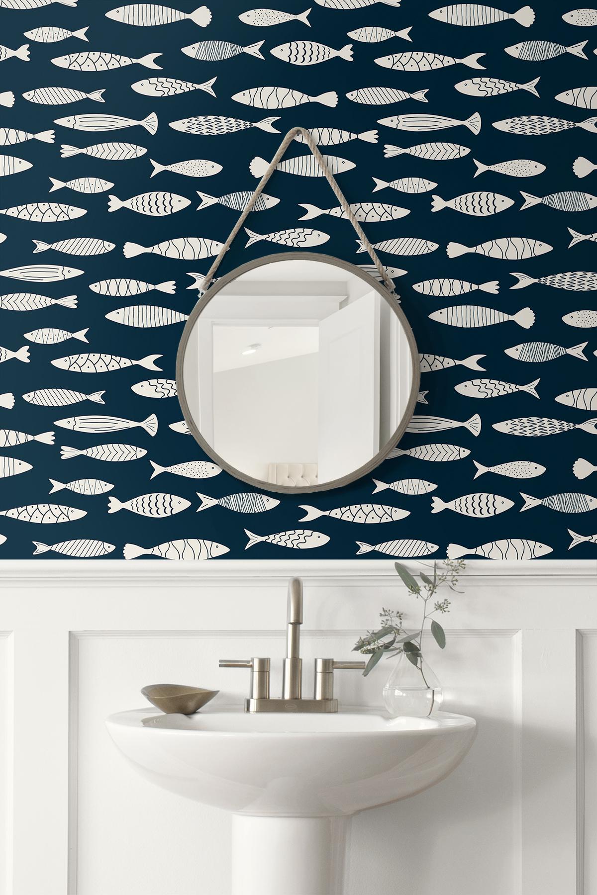Seabrook Bay Fish Blue Wallpaper