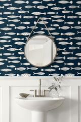 Seabrook Bay Fish Blue Wallpaper