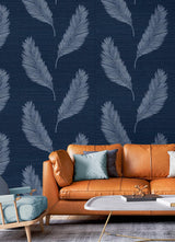 Seabrook Tossed Palm Sisal Grasscloth Blue Wallpaper