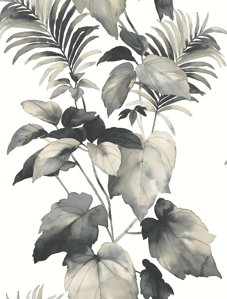 Seabrook Leaf Stripe Grey Wallpaper