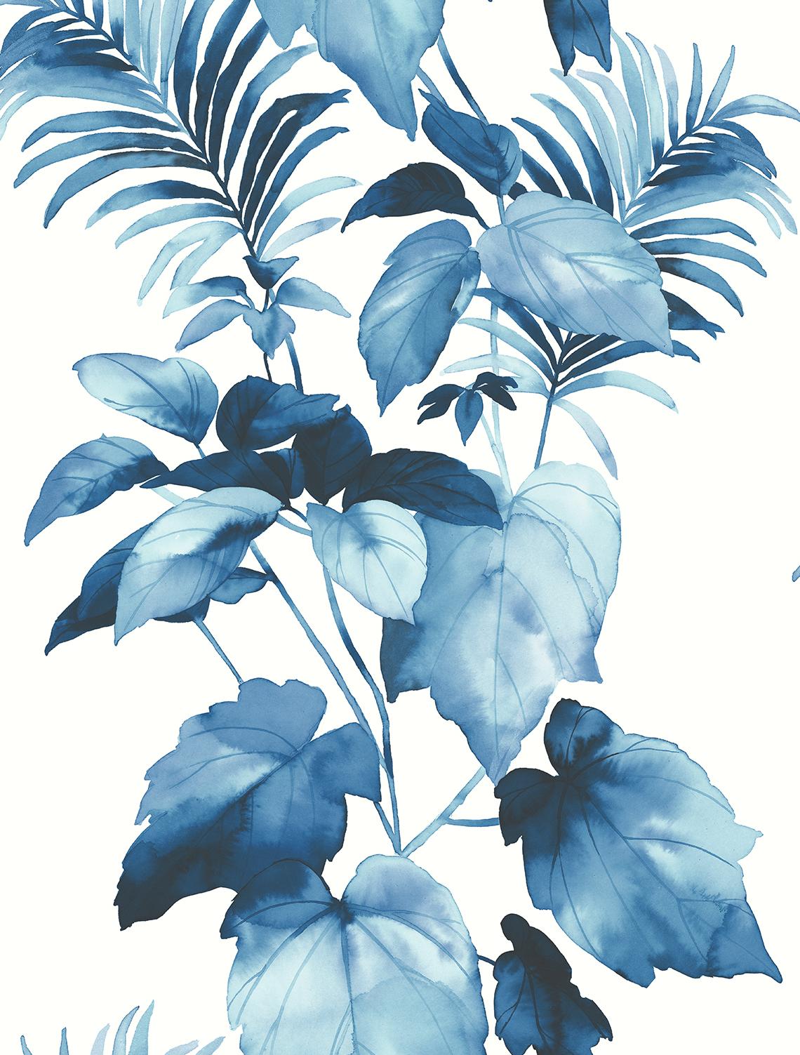 Seabrook Leaf Stripe Olympic Blue Wallpaper