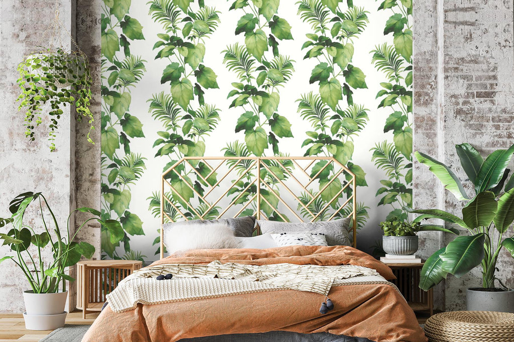 Seabrook Leaf Stripe Green Wallpaper