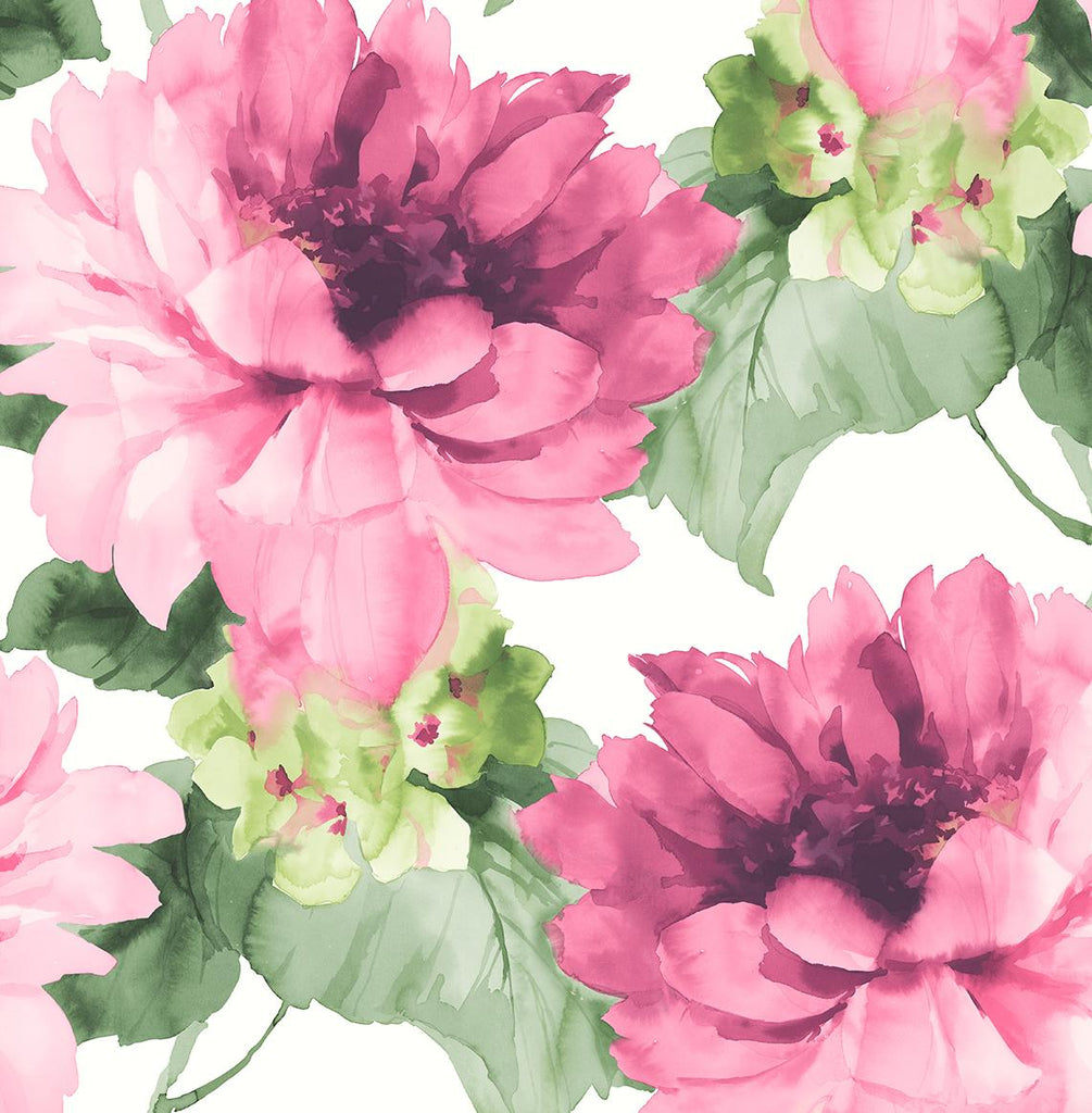 Seabrook Watercolor Floral Pink Wallpaper