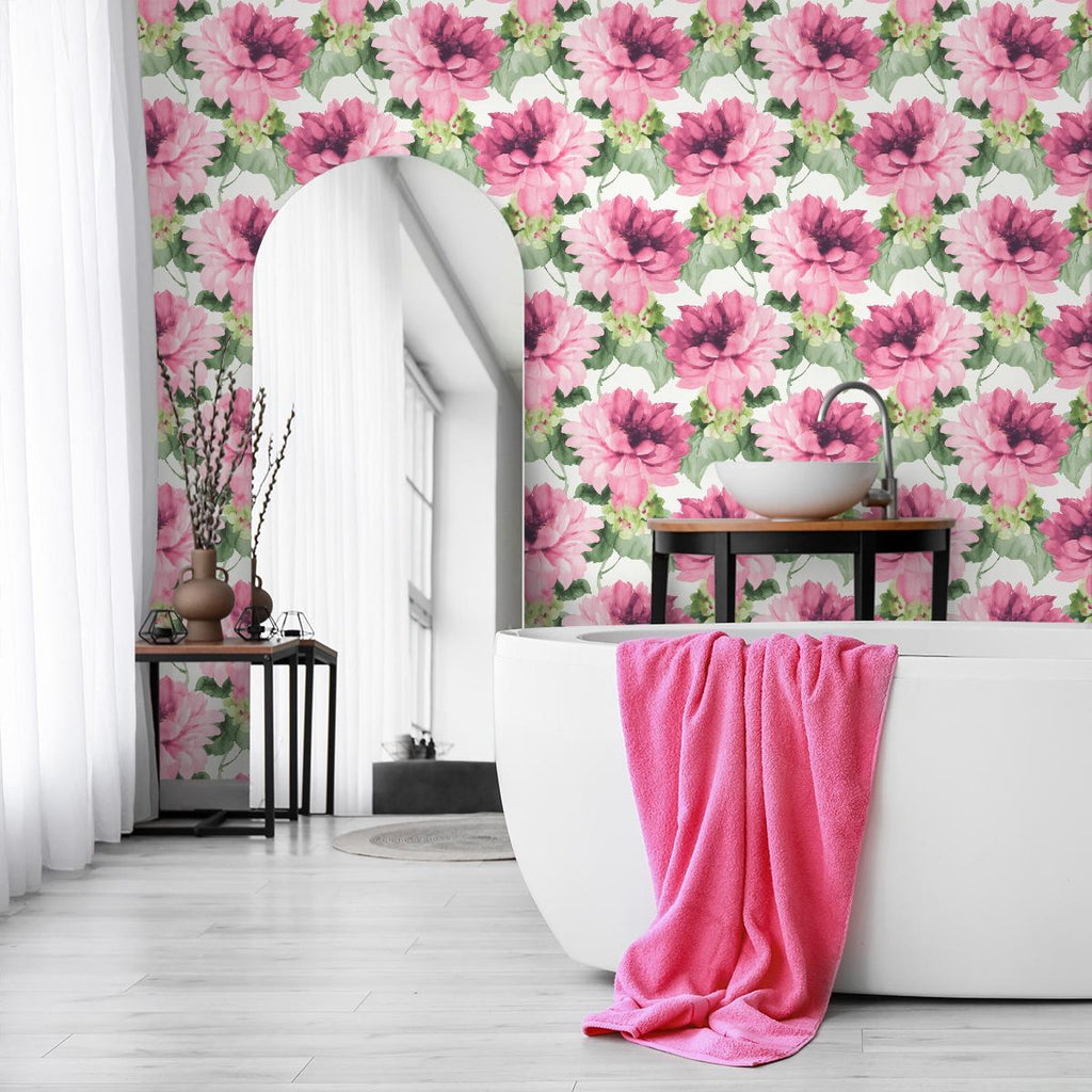 Seabrook Watercolor Floral Pink Wallpaper
