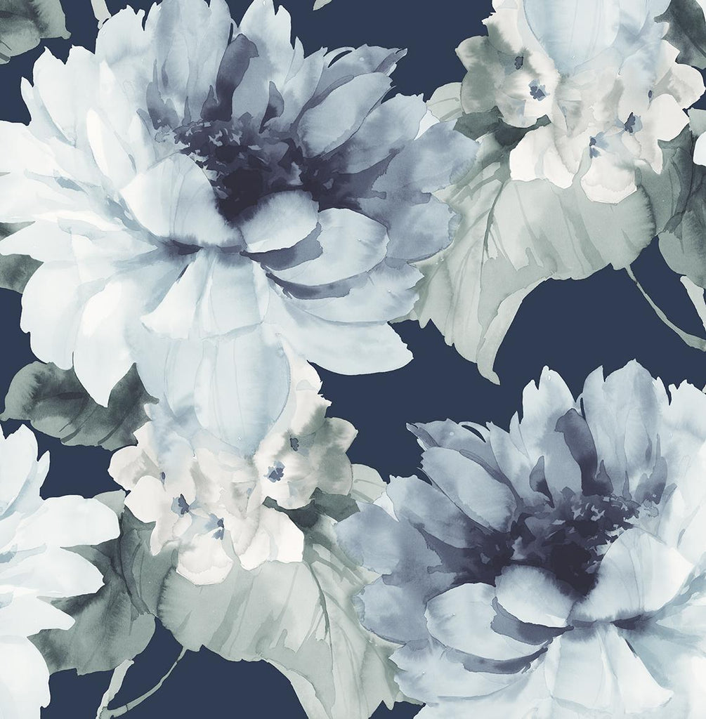 Seabrook Watercolor Floral Blue Wallpaper