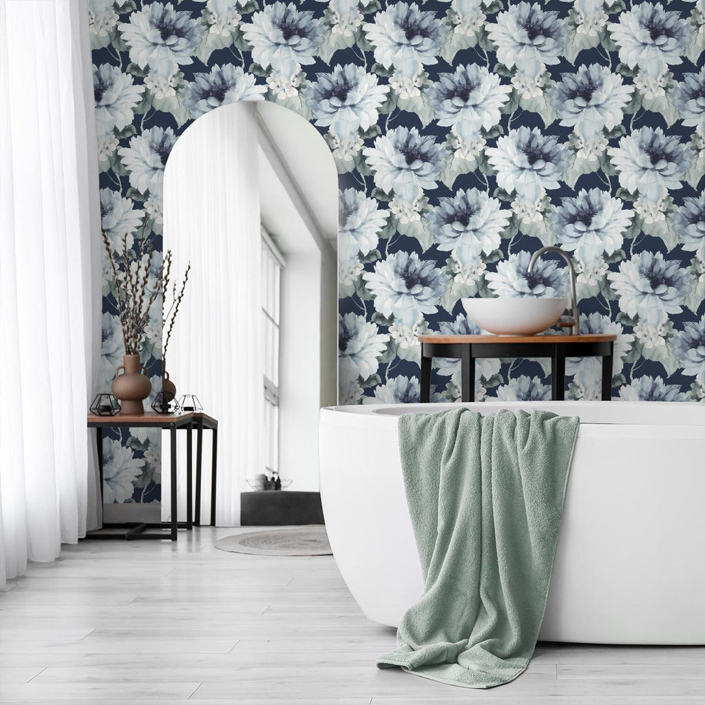 Seabrook Watercolor Floral Blue Wallpaper