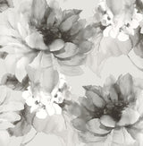 Seabrook Watercolor Floral Ash & Metallic Silver Wallpaper