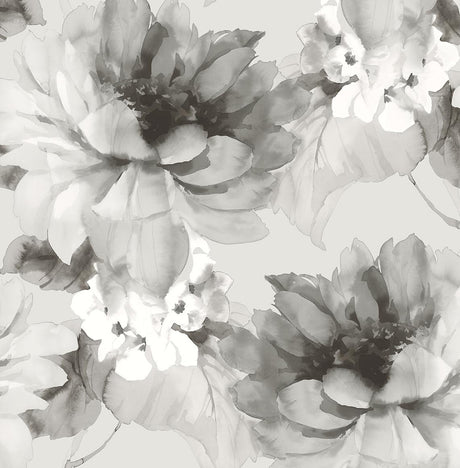 Seabrook Watercolor Floral Ash & Metallic Silver Wallpaper