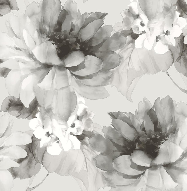 Seabrook Watercolor Floral Ash & Metallic Silver Wallpaper