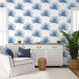 Seabrook Pacific Palm Blue Wallpaper