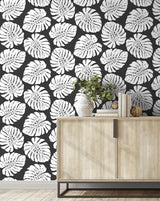 Seabrook Monstera Leaf Black Wallpaper