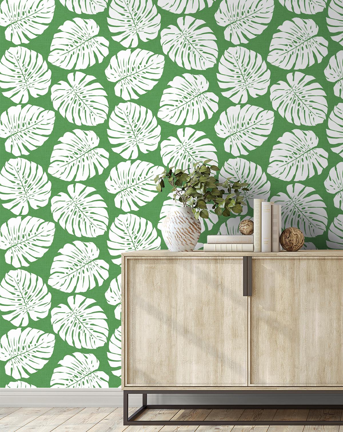 Seabrook Monstera Leaf Green Wallpaper