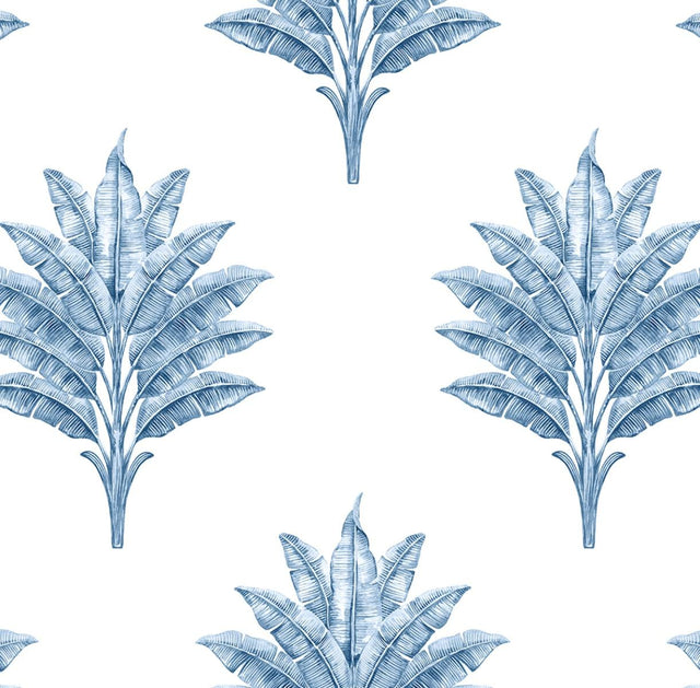 Seabrook Sea Breeze Palm Coastal Blue Wallpaper