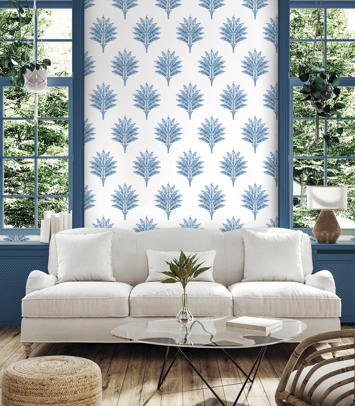 Seabrook Sea Breeze Palm Blue Wallpaper