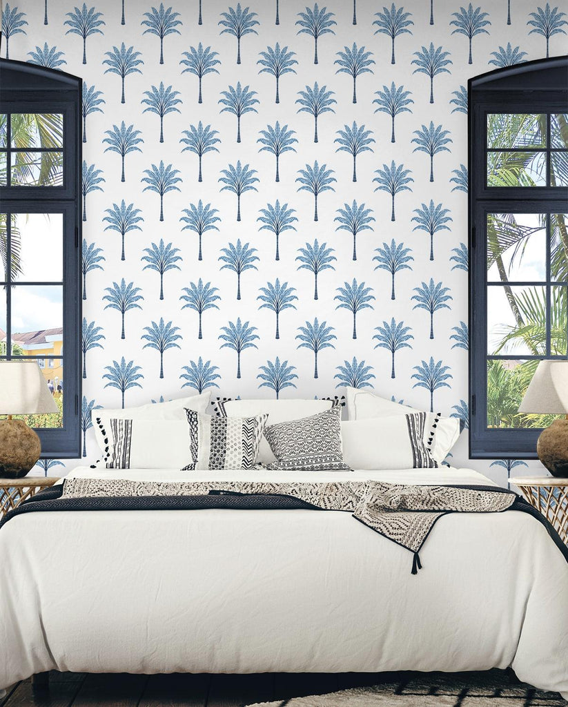 Seabrook Montgomery Palm Blue Wallpaper