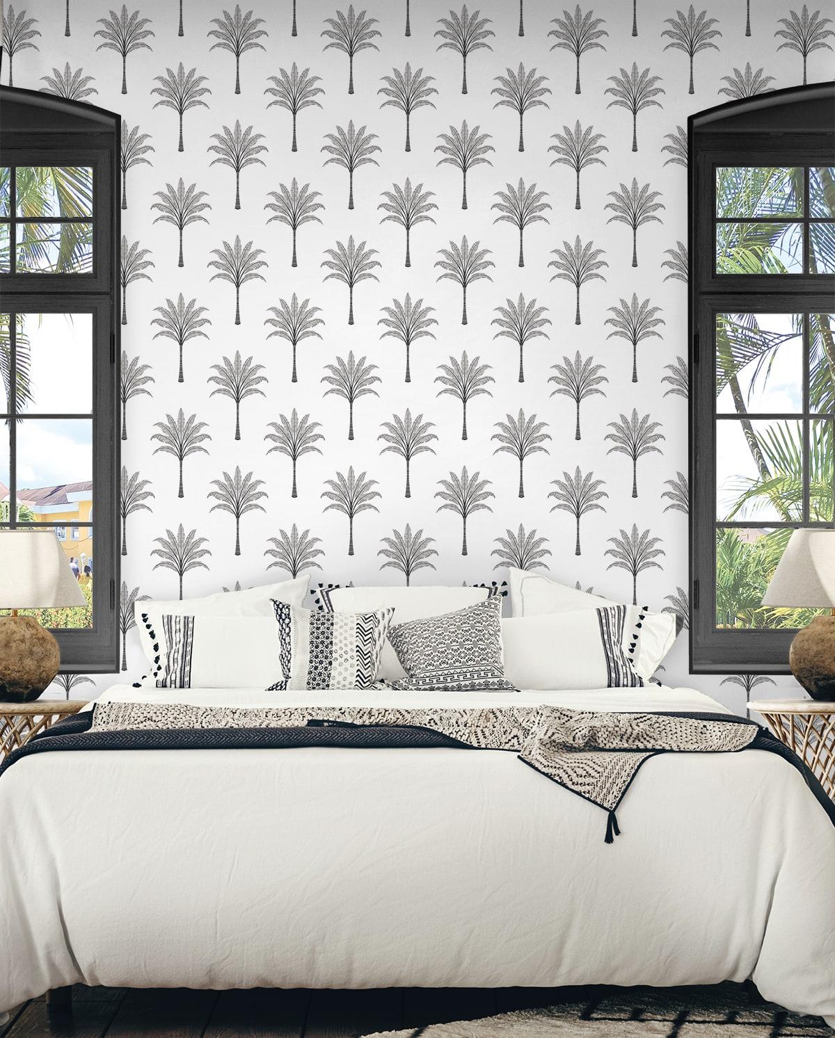 Seabrook Montgomery Palm Grey Wallpaper