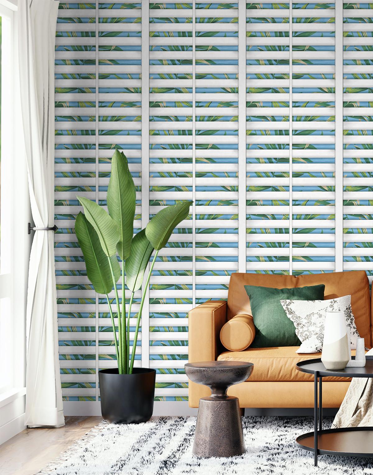 Seabrook Richwood Shutters Blue Wallpaper