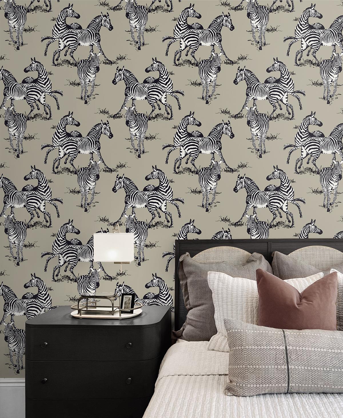 Seabrook Playful Zebras Grey Wallpaper