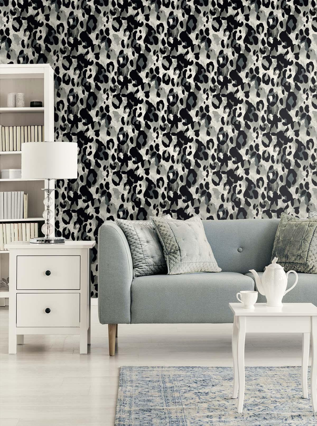 Seabrook Leopard Print Grey Wallpaper