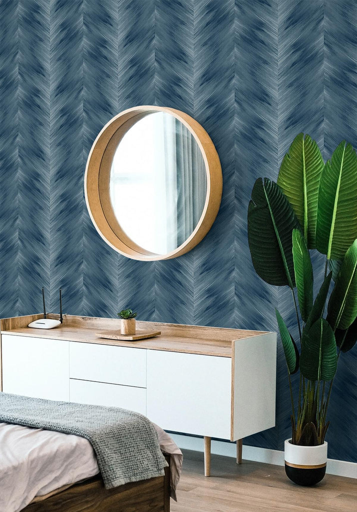 Seabrook Washed Chevron Blue Wallpaper