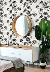 Seabrook Dandelion Floral Black Wallpaper