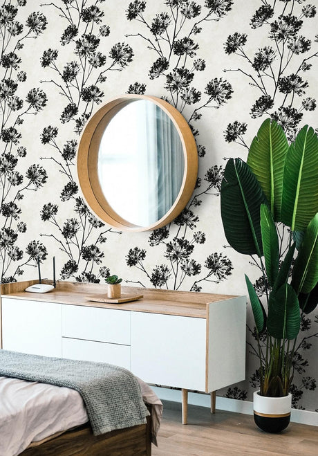 Seabrook Dandelion Floral Black Wallpaper
