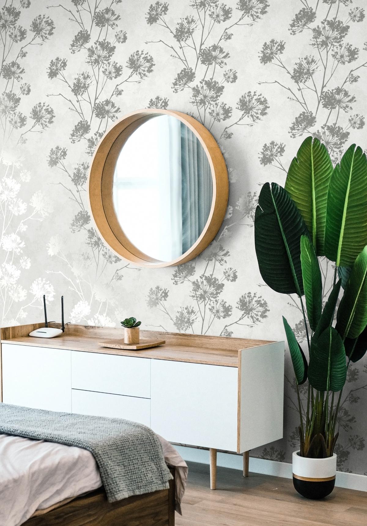 Seabrook Dandelion Floral Silver Wallpaper