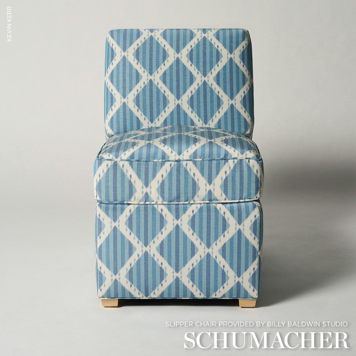 Schumacher Kai Striped Ikat Blue Fabric