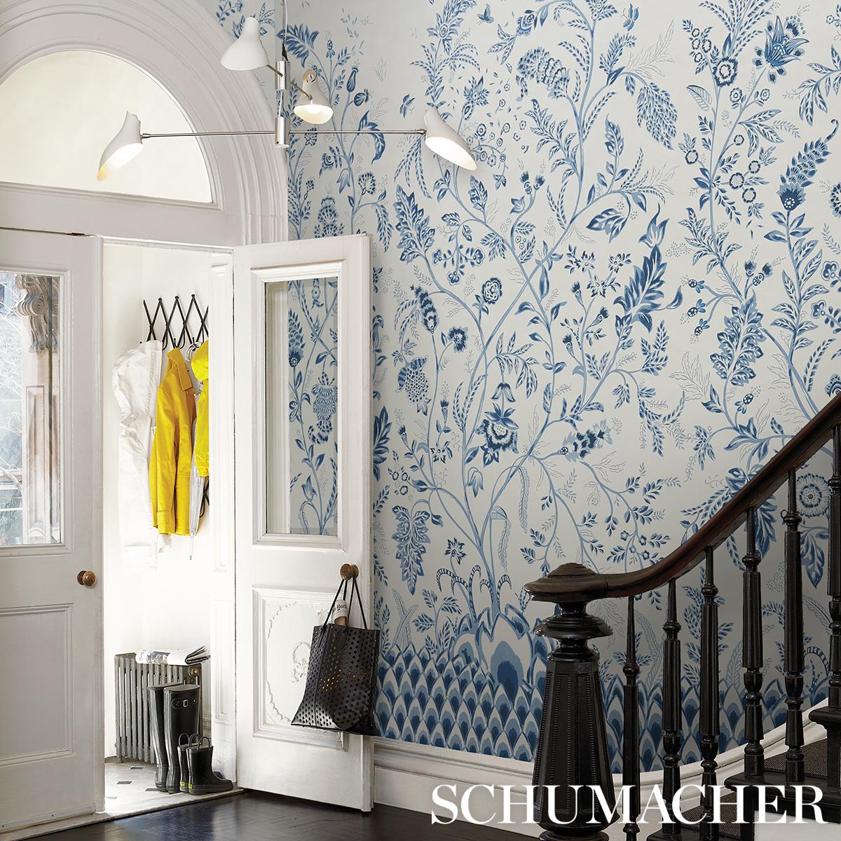 Schumacher Chinoiserie Grande Panel Set Indigo Wallpaper