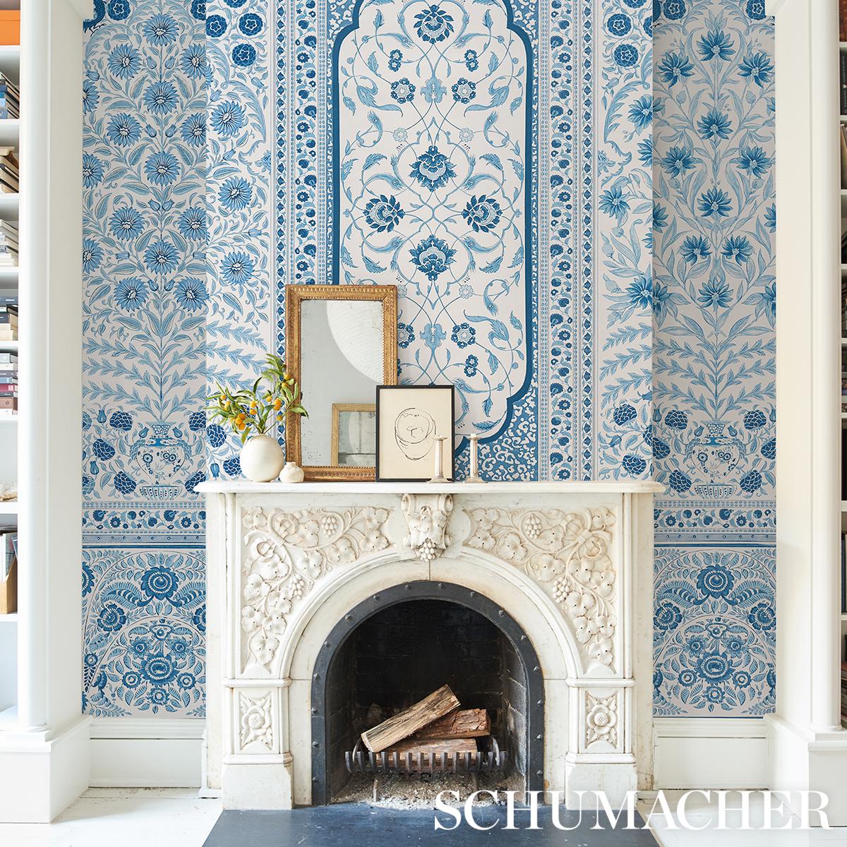 Schumacher Montecito Panel Set Indigo Wallpaper
