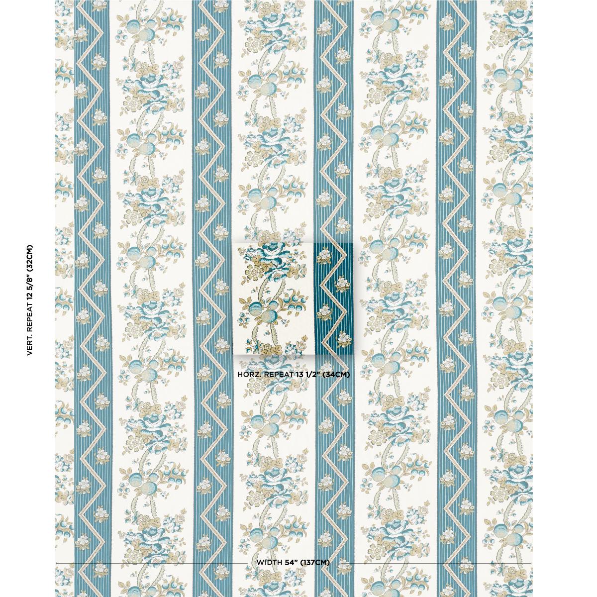 Schumacher Sylvain Floral Stripe Teal Fabric