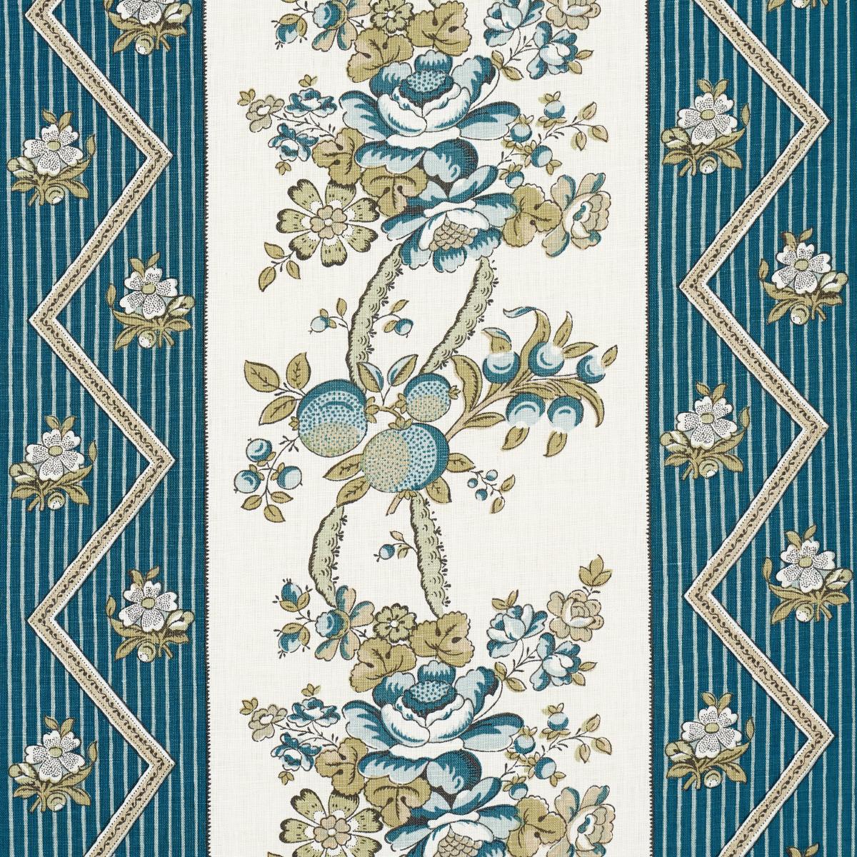Schumacher Sylvain Floral Stripe Teal Fabric