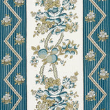 Schumacher Sylvain Floral Stripe Teal Fabric