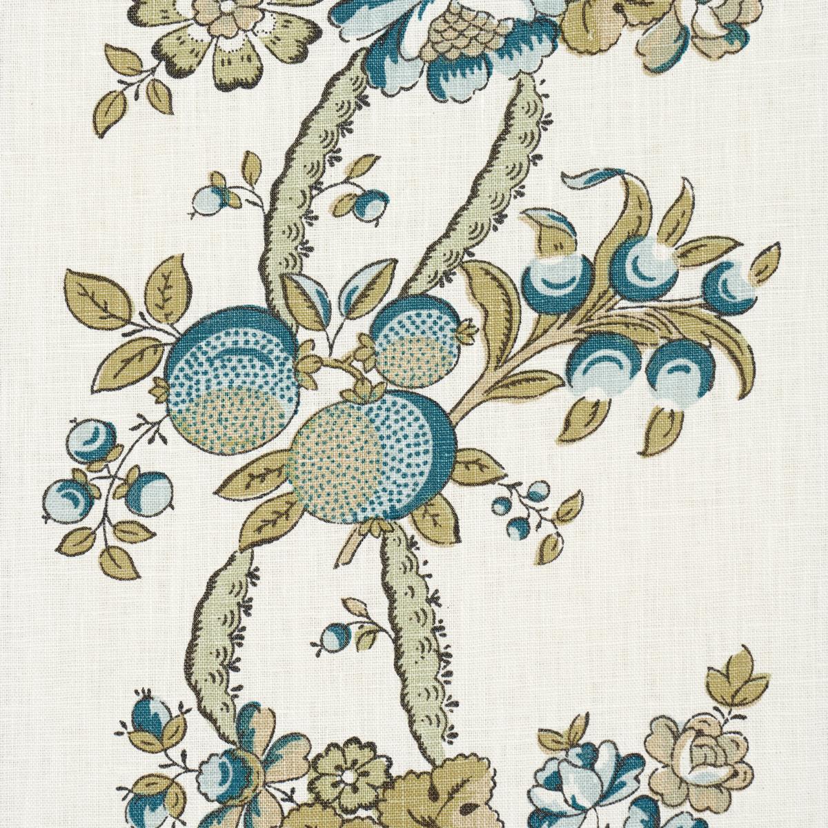 Schumacher Sylvain Floral Stripe Teal Fabric