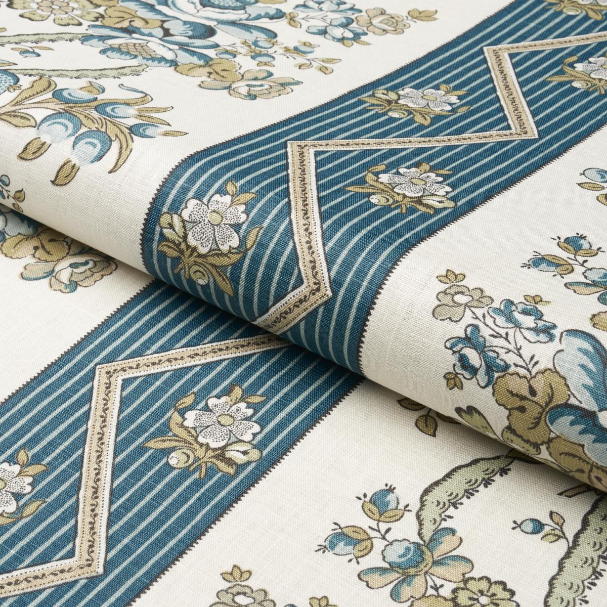 Schumacher Sylvain Floral Stripe Teal Fabric