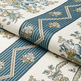 Schumacher Sylvain Floral Stripe Teal Fabric