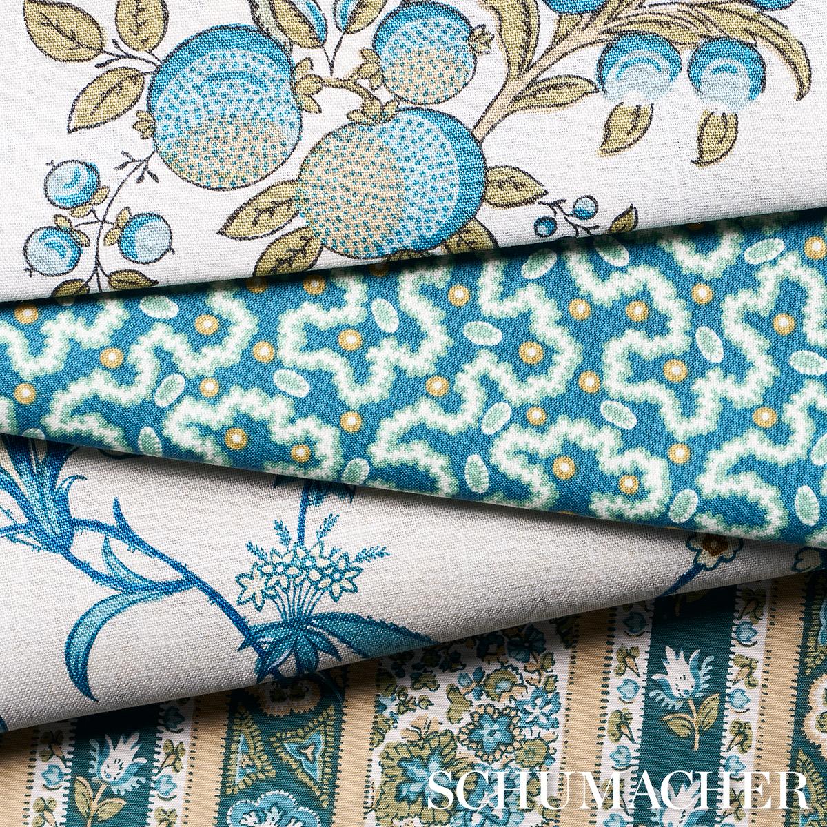 Schumacher Sylvain Floral Stripe Teal Fabric
