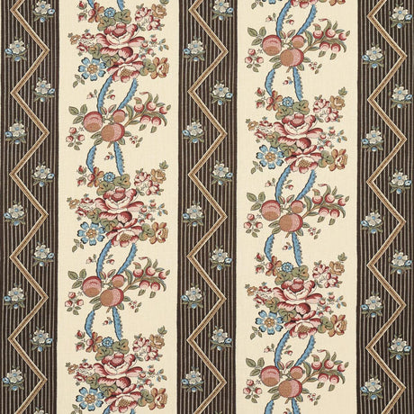 Schumacher Sylvain Floral Stripe Noir Fabric