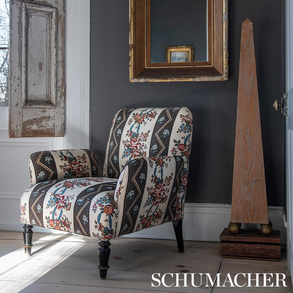Schumacher Sylvain Floral Stripe Noir Fabric