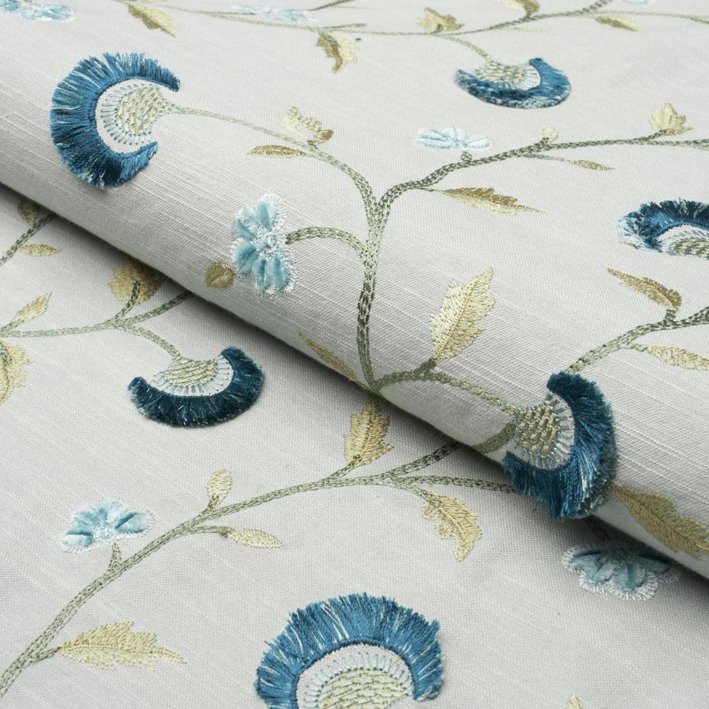 Schumacher Iyla Embroidery Mineral & Teal Fabric