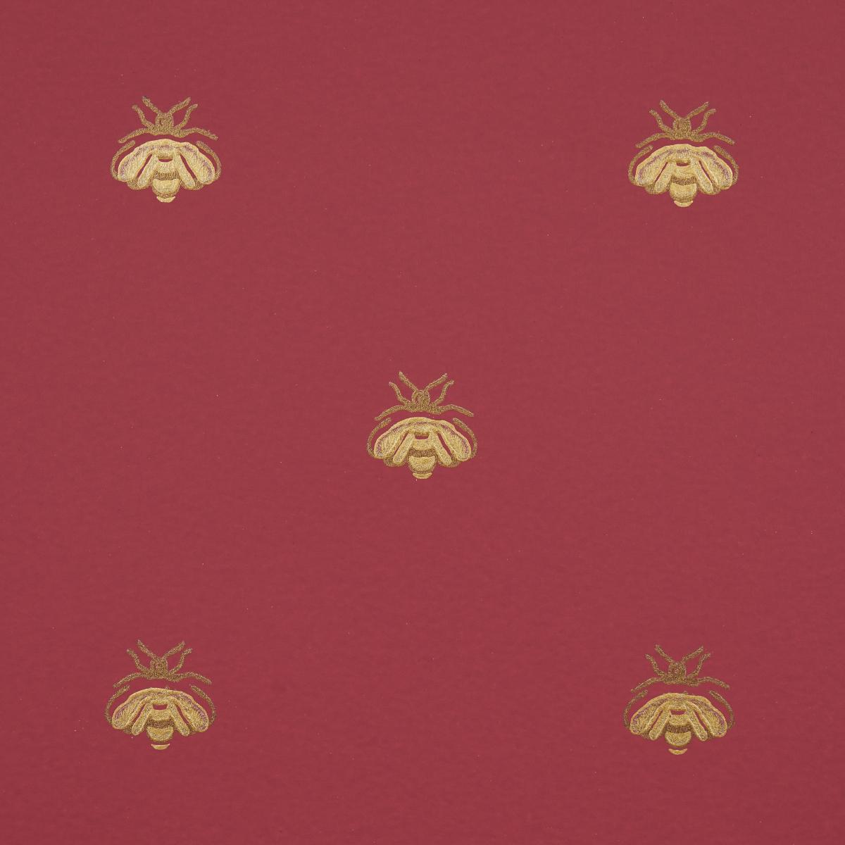 Schumacher Hubert'S Bees Rouge & Gold Wallpaper
