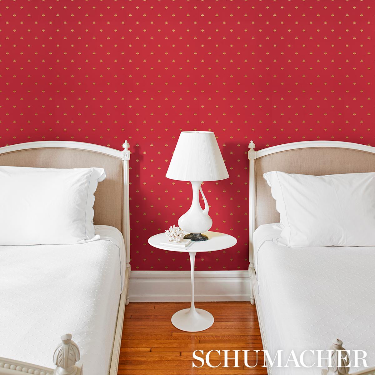 Schumacher Hubert'S Bees Rouge & Gold Wallpaper