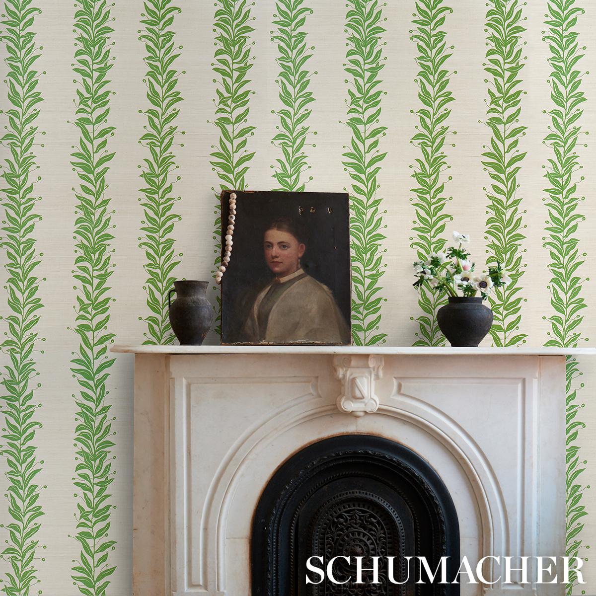 Schumacher Tendril Stripe Sisal Olive Wallpaper