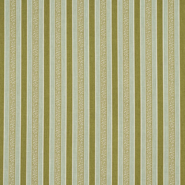 Schumacher Auguste Stripe Ciel & Leaf Fabric